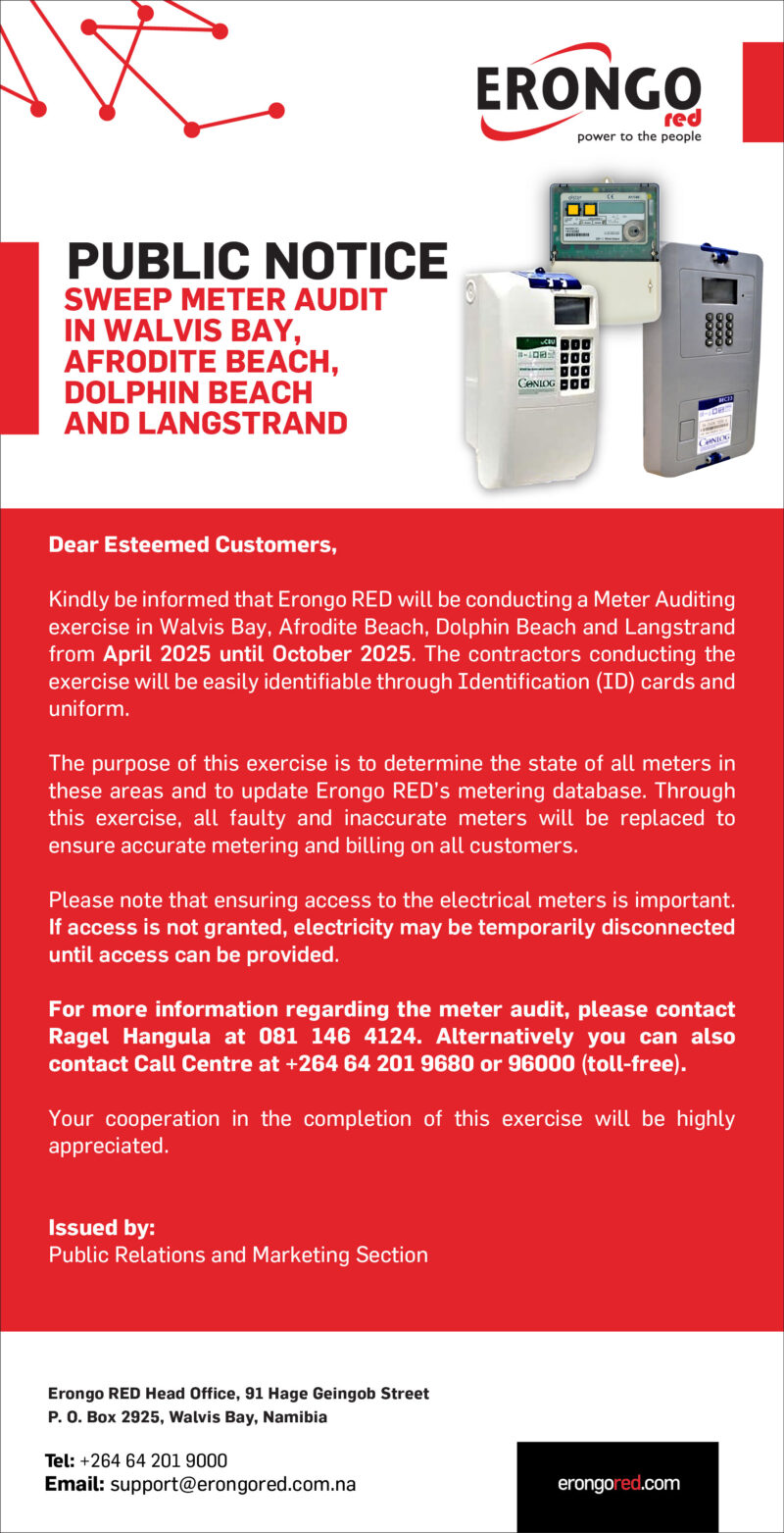 PUBLIC NOTICE SWEEP METER AUDIT IN WALVIS BAY, AFRODITE BEACH, DOLPHIN BEACH AND LANGSTRAND
