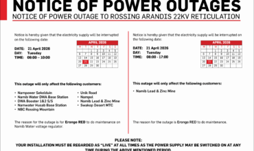 NOTICE OF POWER OUTAGE TO ROSSING ARANDIS 22KV RETICULATION
