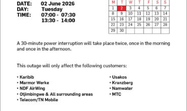 NOTICE OF POWER OUTAGE TO USAKOS, KARIBIB, OTJIMBINGWE AND SURROUNDING AREAS