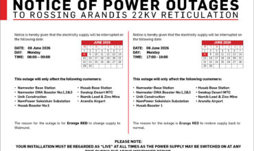 NOTICE OF POWER OUTAGE TO TO ROSSING ARANDIS 22KV RETICULATION