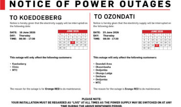 NOTICE OF POWER OUTAGES TO KOEDOEBERG & OZONDATI