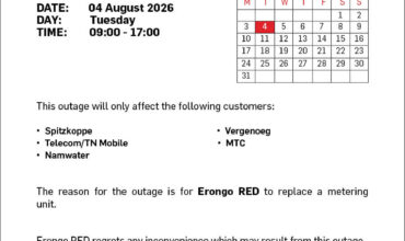 NOTICE OF POWER OUTAGE TO SPITZKOPPE & SURROUNDING AREAS