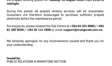 PUBLIC NOTICE: PREPAID VENDING SYSTEM MAINTENANCE