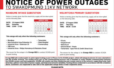 NOTICE OF POWER OUTAGES TO MANDUME INTAKE SUBSTATION & WELWITCHIA PRIMARY SUBSTATION