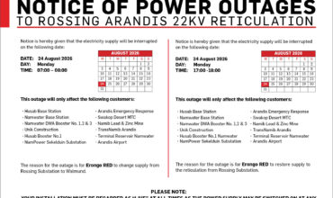 NOTICE OF POWER OUTAGES TO ROSSING ARANDIS 22KV RETICULATION