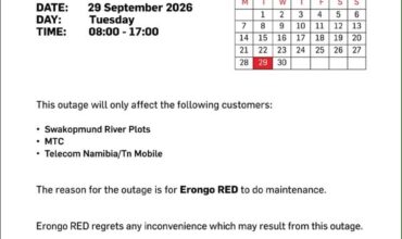 NOTICE OF POWER OUTAGES TO SWAKOPMUND RIVER PLOTS
